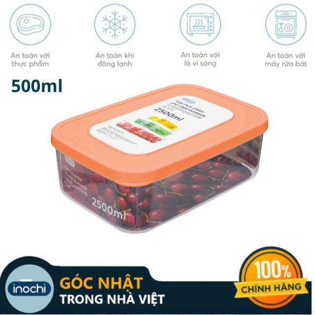 Hộp Đựng Thực Phẩm, Thức Ăn Bằng Nhựa Cao Cấp Hokkaido Inochi Nhật Bản - Đảm bảo an toàn cho sức khỏe - Hình Chữ Nhật - 500ml (143 x 99 x 50.5 mm) - Nhiều Màu