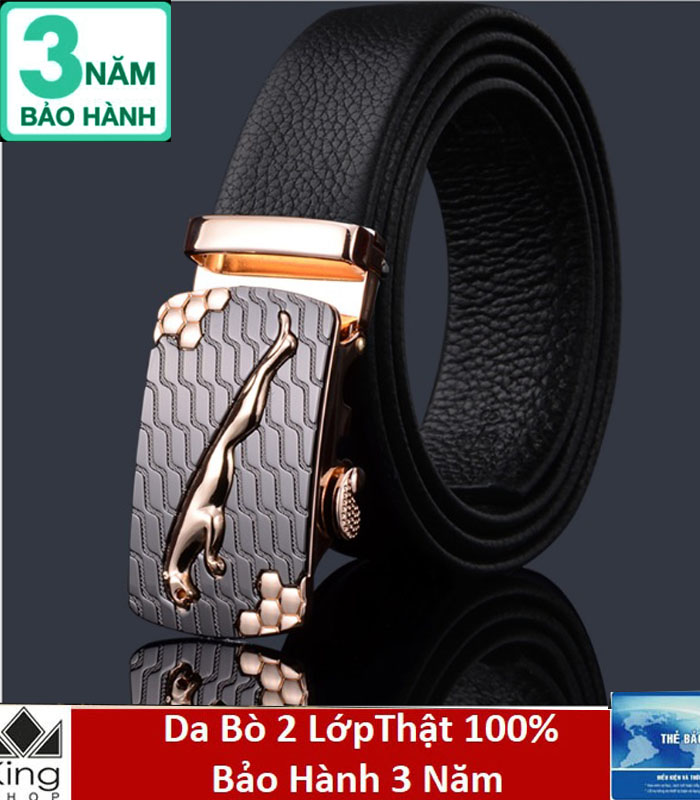 [HCM]Thắt Lưng Dây Nịt Nam Da Bò 2 Lớp Khóa Tự Động Mặt Báo Cao Cấp - Đồ Da Kingshop - Bảo hành 3 năm