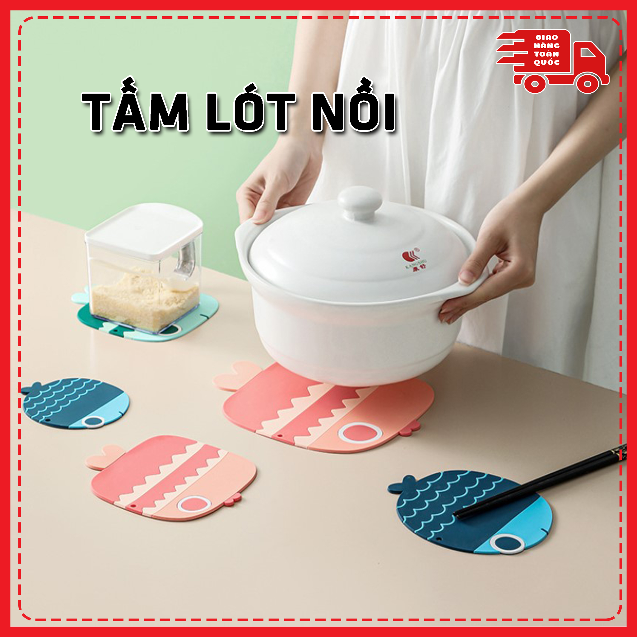 Miếng Lót Nồi Bằng Cao Su Cao Cấp Cách Nhiệt Có Móc Treo Hình Con Cá Tiện Dụng