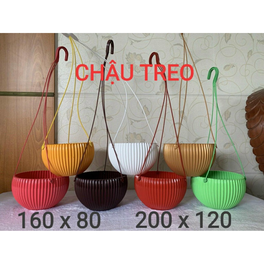 5 chậu nhựa sọc treo chậu sóng treo hoa + có luôn dây treo 16cm