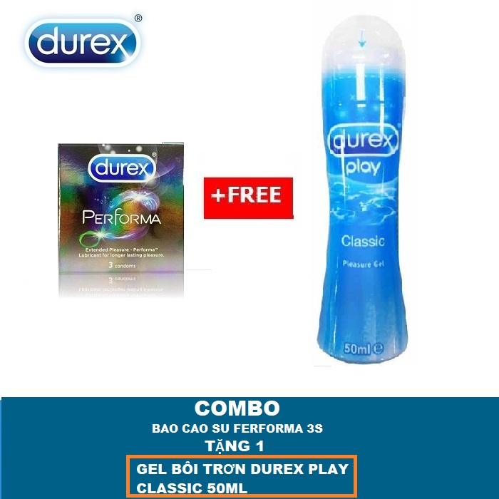 [HCM][ MUA 1 TẶNG 1 ]  1 Hộp Bao cao su Durex Performa Kéo Dài Thời Gian 3s +Tặng 1 Gel Bôi Trơn Classic 50ml - CHE TÊN SP KHI GIAO HÀNG