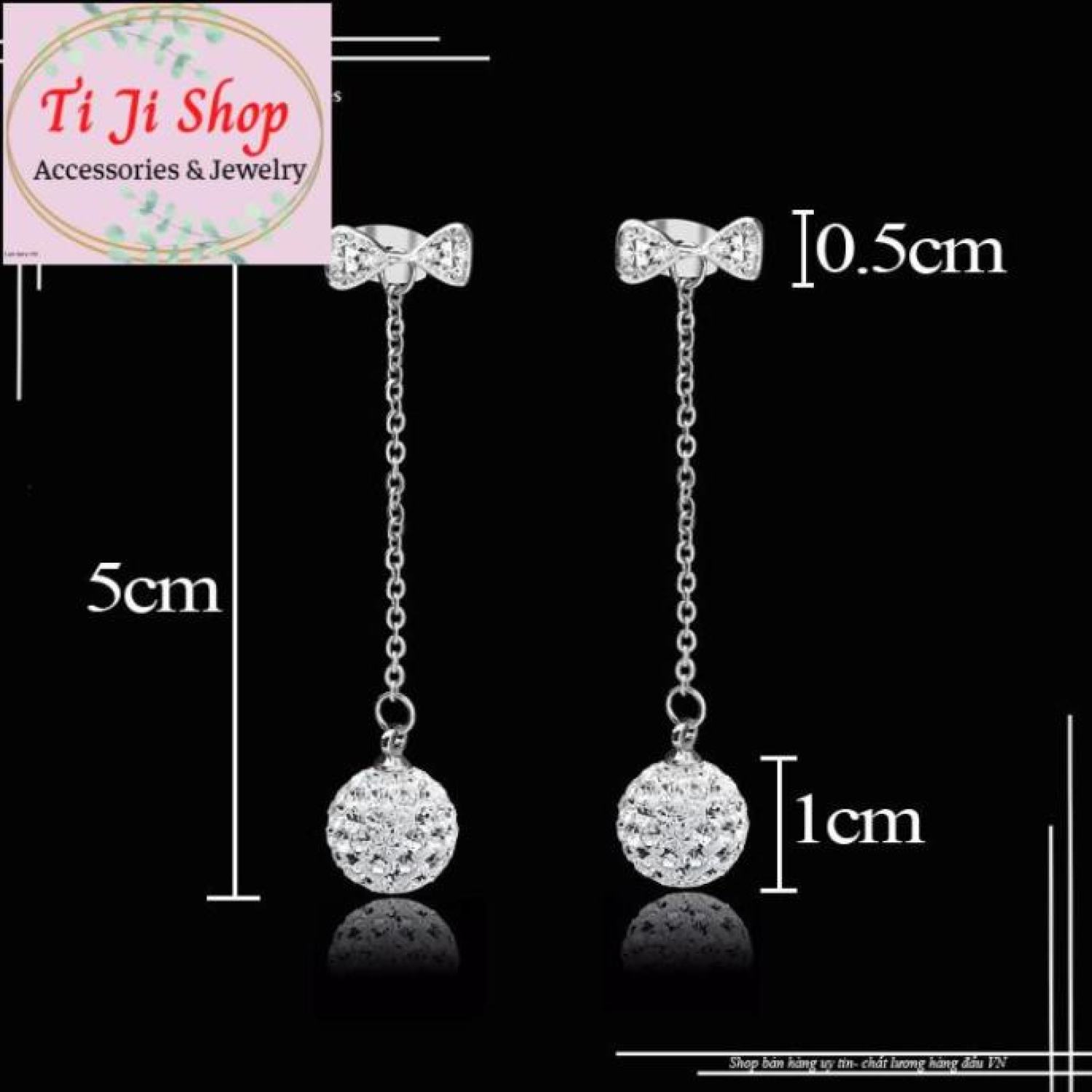 Bông tai , hoa tai nữ inox nơ rớt trái châu trắng siêu đẹp, -