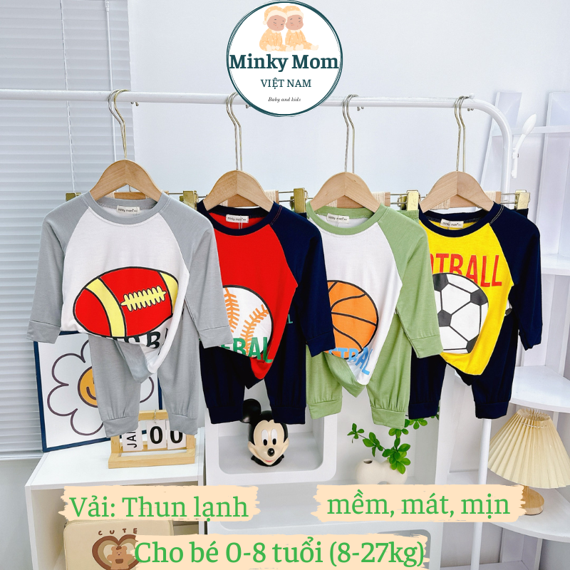 Bộ Quần Áo Trẻ Em Dài Tay Hiệu MINKY MOM Vải Thun Lạnh Cho Bé Trai Bé Gái 08 tuổi tương đương cao 80130cm mặc ngủ máy lạnh mùa thu TDIN119