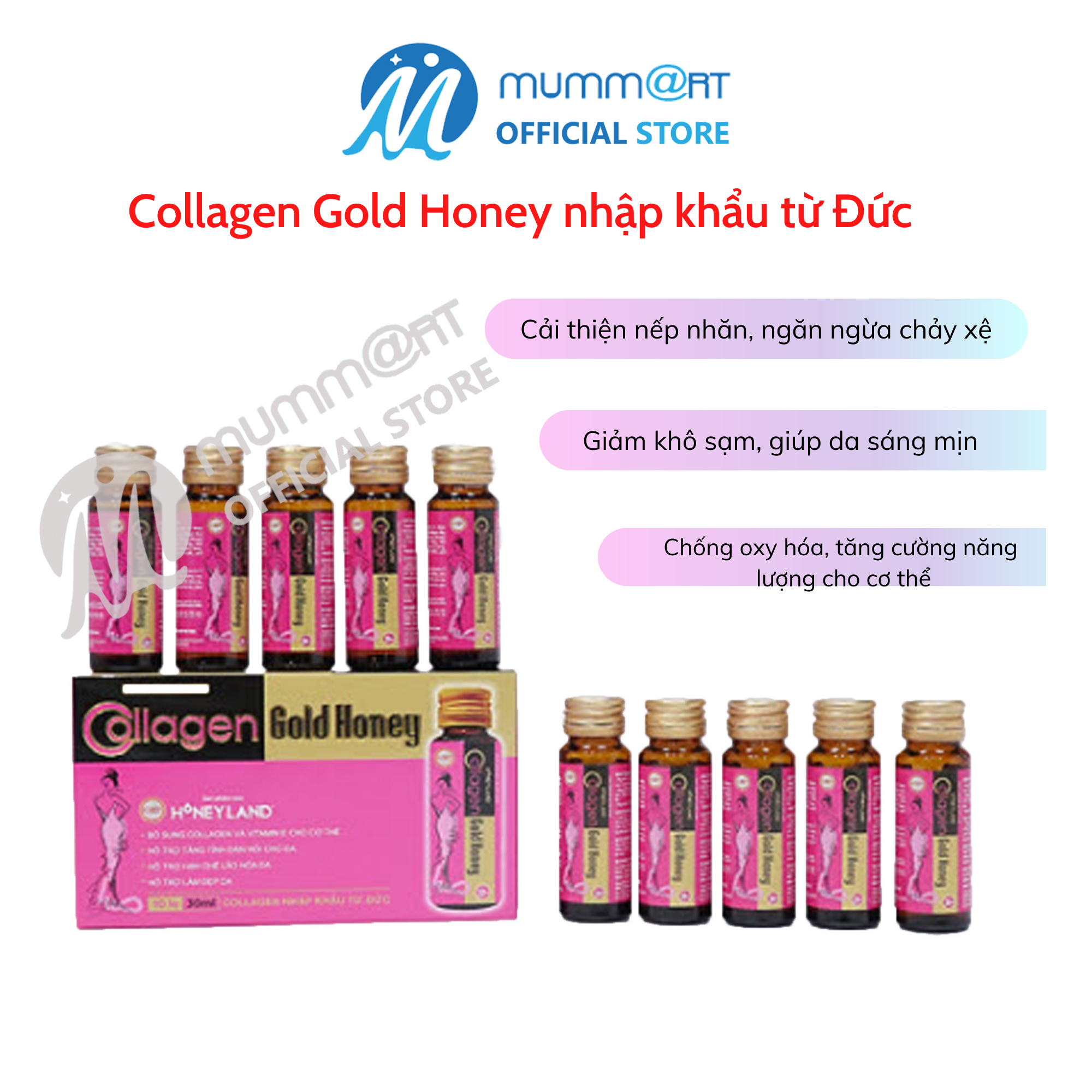 COLLAGEN GOLD HONEY 30ml/chai, hộp 10 chai, ngăn ngừa lão hóa, da chảy xệ, giảm khô sạm, giúp da sáng mịn