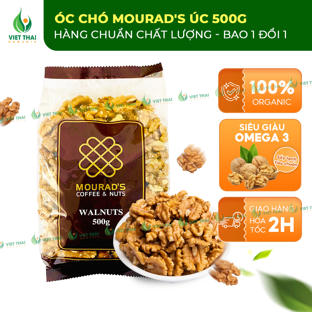 Nhân Óc Chó Úc - Hạt Óc Chó Úc Tách Sẵn Vỏ Mourads 500g Nhân Vàng (Làm sữa/ Ăn Kiêng/ Ăn Vặt) - Việt Thái Organic