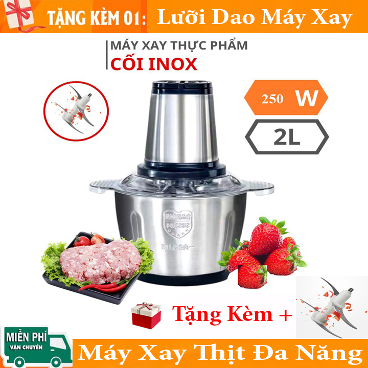 Máy xay thịt, máy xạy thịt đa năng - cối xay thịt inox công suất 250w dung tích 2 lít - 2 tốc độ xay - máy say thịt thực phẩm 304 thép không gỉ - máy xay thịt cầm tay - máy xay tỏi ớt - máy xay mini