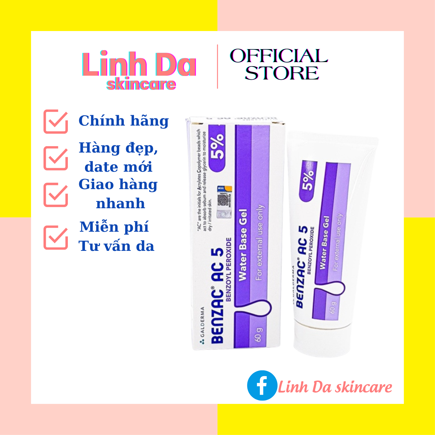 Gel chấm mụn benzac ac 5 benzoyl peroxid 5% 15g