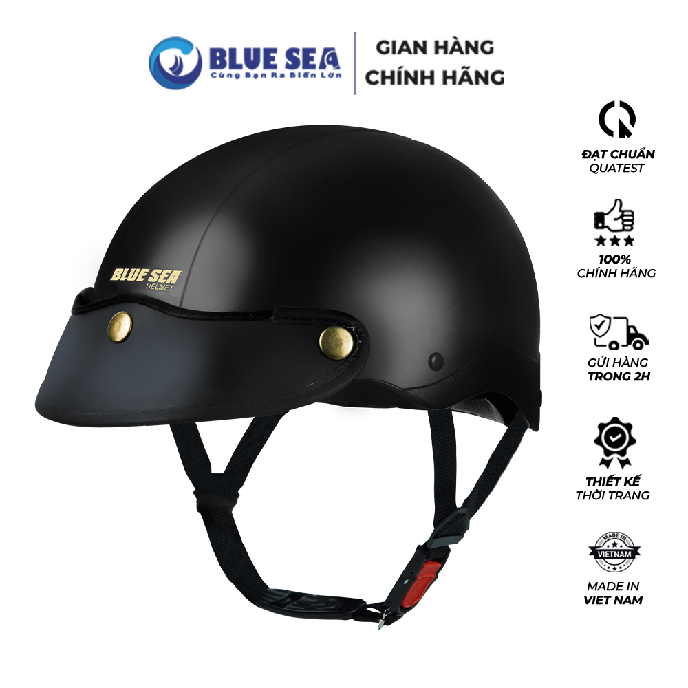 Mũ bảo hiểm 1/2 đầu, mũ bảo hiểm nửa đầu blue sea - a104 - màu sơn mờ cao cấp - freesize - chính hãng