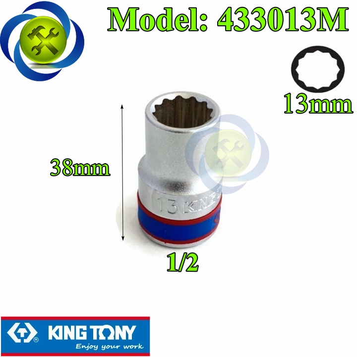 Tuýp 13mm 1/2 kingtony 433013m 12 cạnh màu trắng dài 38mm