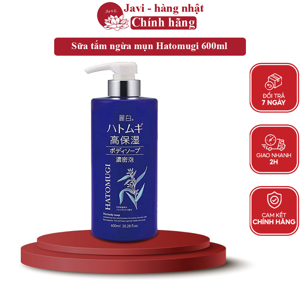Sữa tắm dưỡng ẩm trắng da ngừa mụn Hatomugi Moisturizing Washing màu xanh Nhật (chai 600ml) - Hàng Nội Địa Nhật, chiết xuất từ thành phần tự nhiên giúp tăng độ ẩm và độ sáng cho da