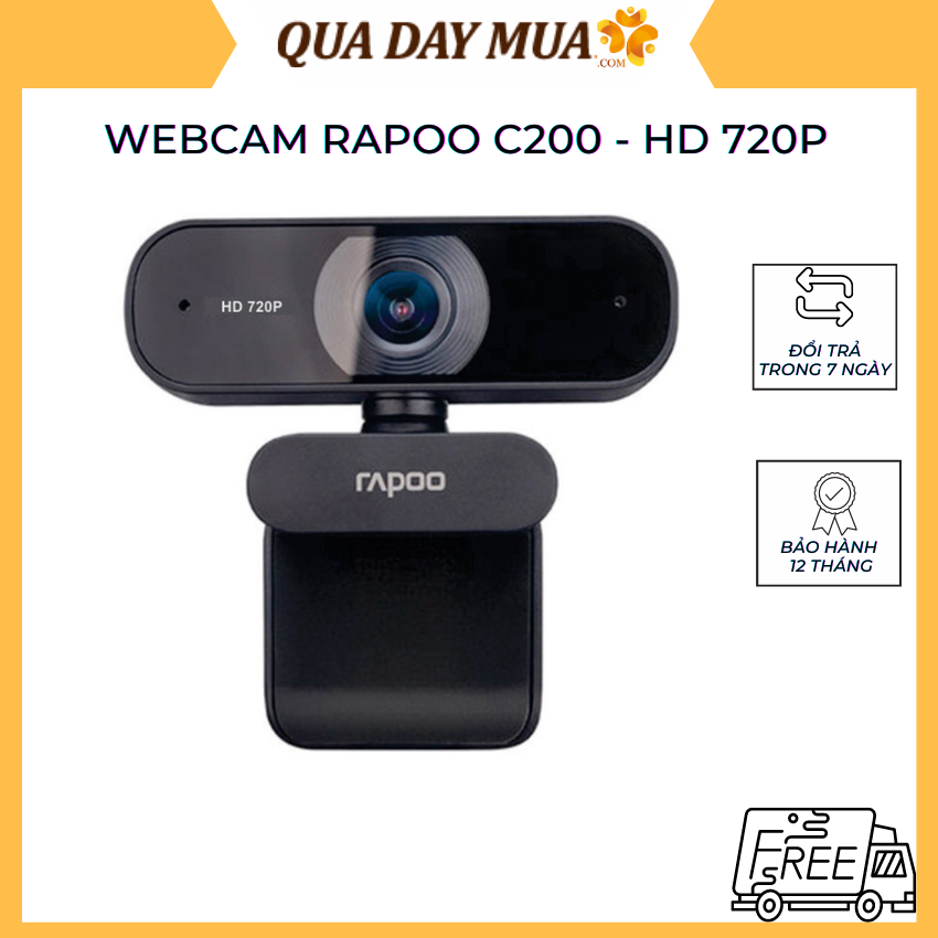 Webcam usb tích hợp micro rapoo c200 độ phân giải hd 720p hàng chính hãng - bh 12 tháng
