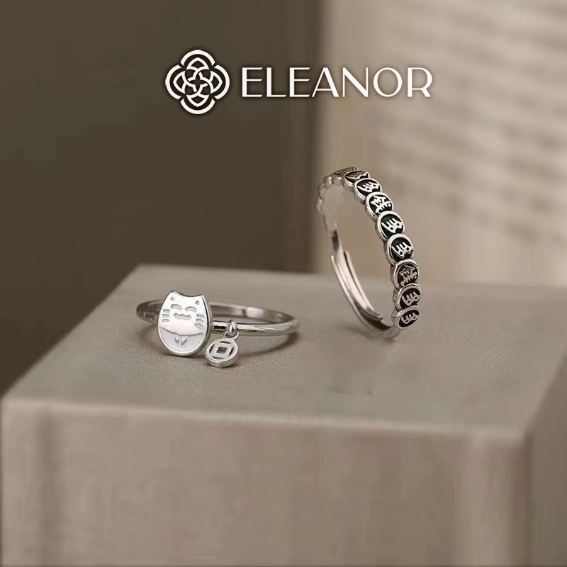 Nhẫn nữ hở bạc 925 Eleanor Accessories nhẫn mặt mèo thần tài kim tiền mặt chữ phụ kiện trang sức 4402