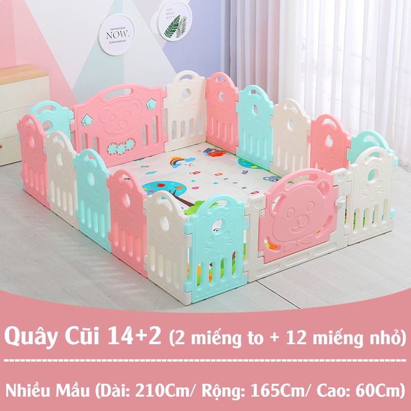 Quây Cũi Nhựa Cho Bé 16 Miếng (14+2. Tặng 100 qủa bóng + Thảm)
