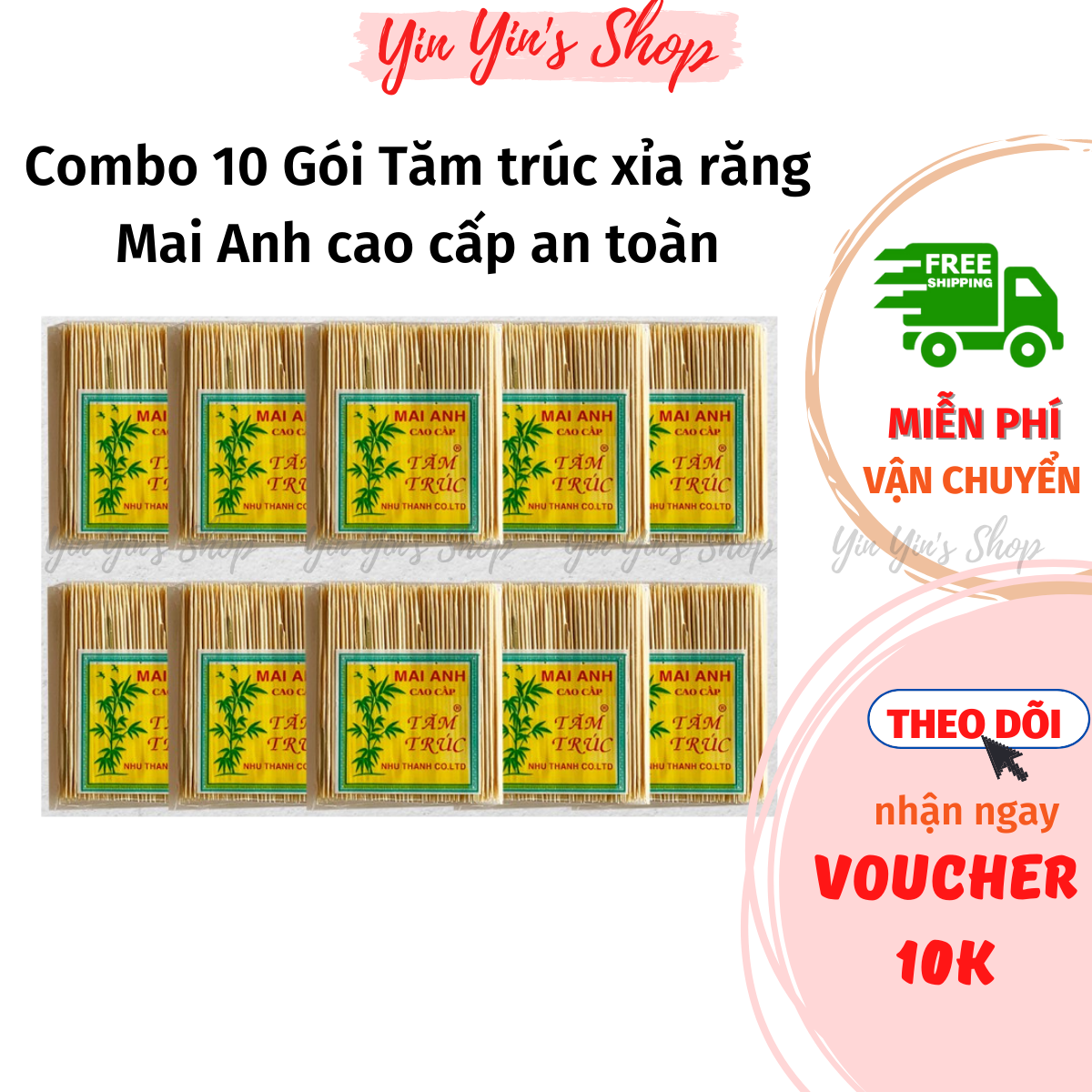 Lốc 10 gói tăm trúc, tâm xỉa răng mai anh cao cấp