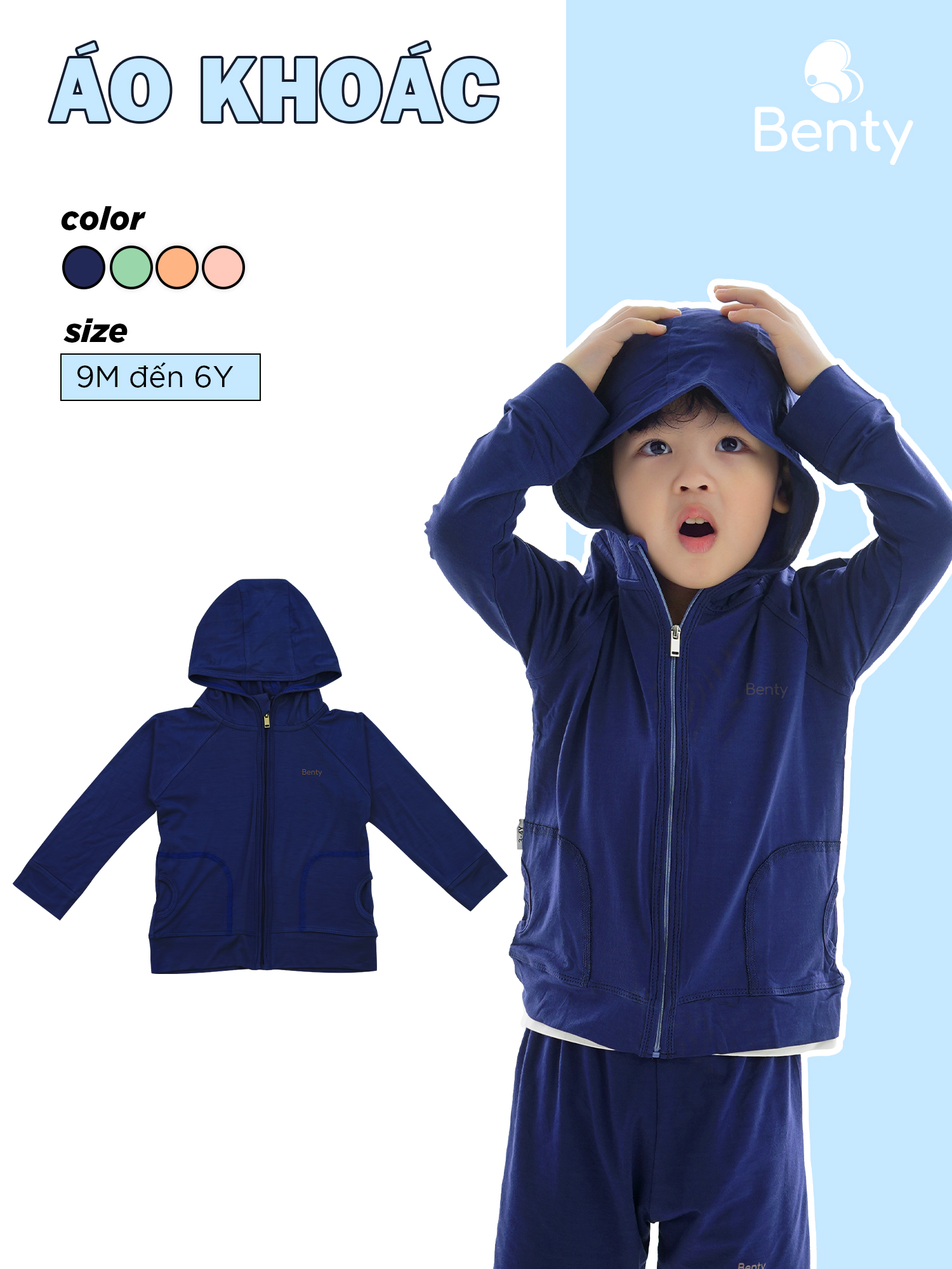  Áo khoác BENTY trơn basic chất mềm mịn cho bé áo khoác chống nắng bé trai bé gái 