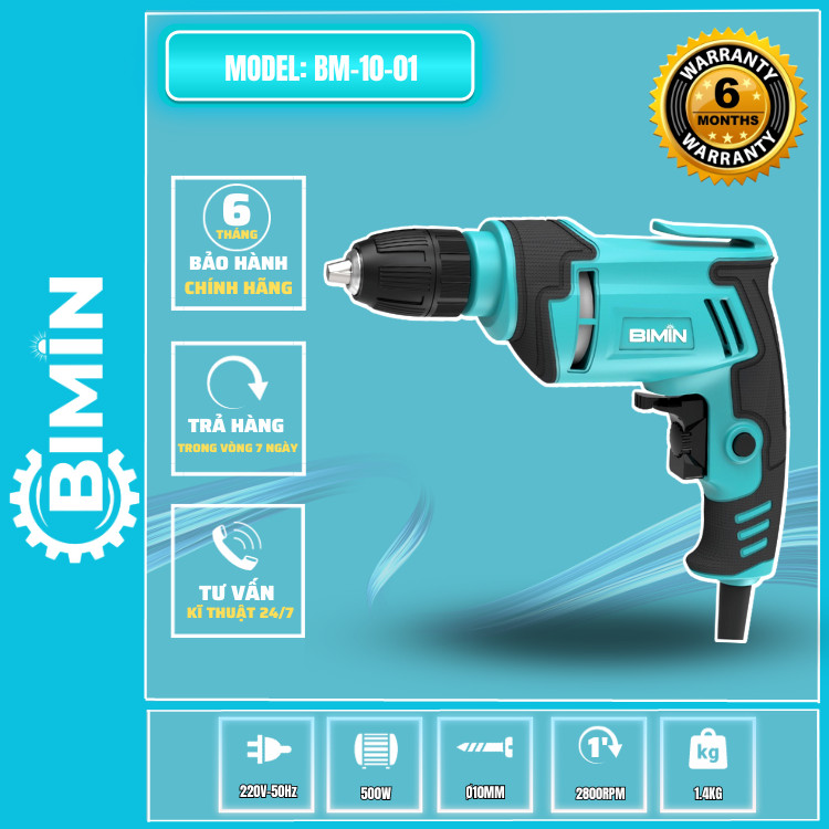 Máy khoan cầm tay bimin bm-10-01 đầu 10mm công suất 450w trọng lượng nhẹ chịu va đập tốt