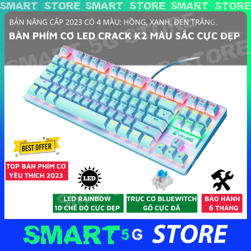 K2  PRO PC Bàn phím cơ khí với 10 chế độ LED khác nhau Công tắc màu xanh cho máy tính xách tay PC Thích hợp cho chơi game Văn phòng với thiết bị gây nhiễu