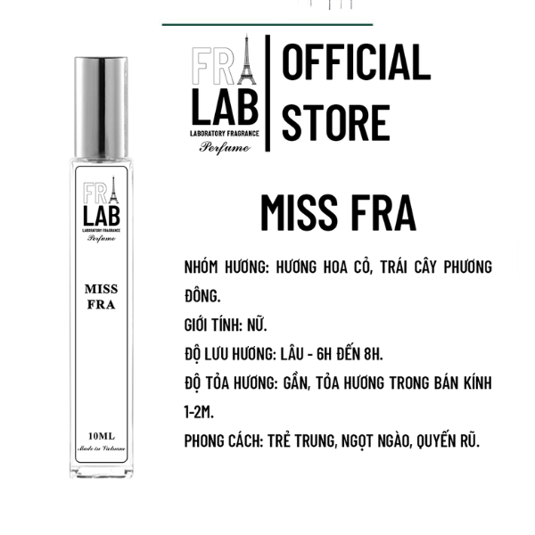 Tinh dầu nước hoa nữ fralab miss fra trẻ trung, ngọt ngào, quyến rũ, size bỏ túi tiện lợi, dạng xịt 10ml