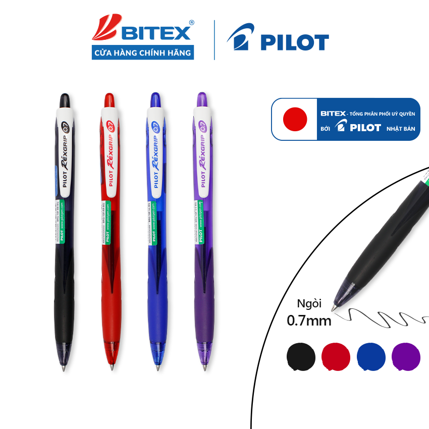 Bút Bi Rexgrip G 0.7mm Pilot dành cho học sinh, SV, văn phòng Viết cực êm, đều mực, đầu bi thép không gỉ