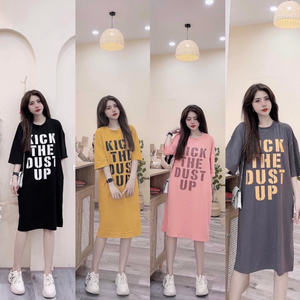 [Giá Hủy Diệt] Đầm Suông - Váy Suông Form Rộng in Chữ Kick Chất Cotton Nhiều Màu