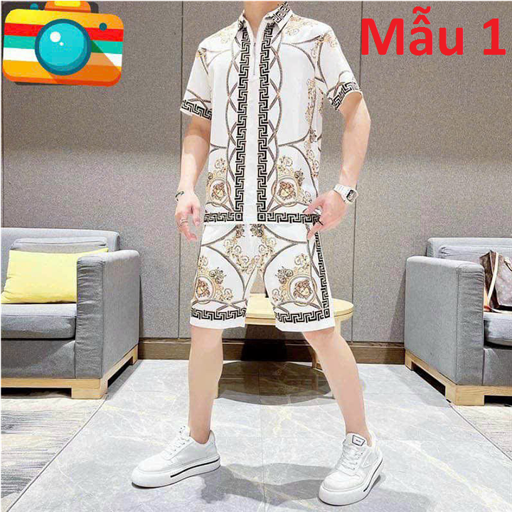 Đồ bộ cộc tay nam mặc mùa hè chất lụa họa tiết cực đẹp - hàng siêu cấp new 2023
