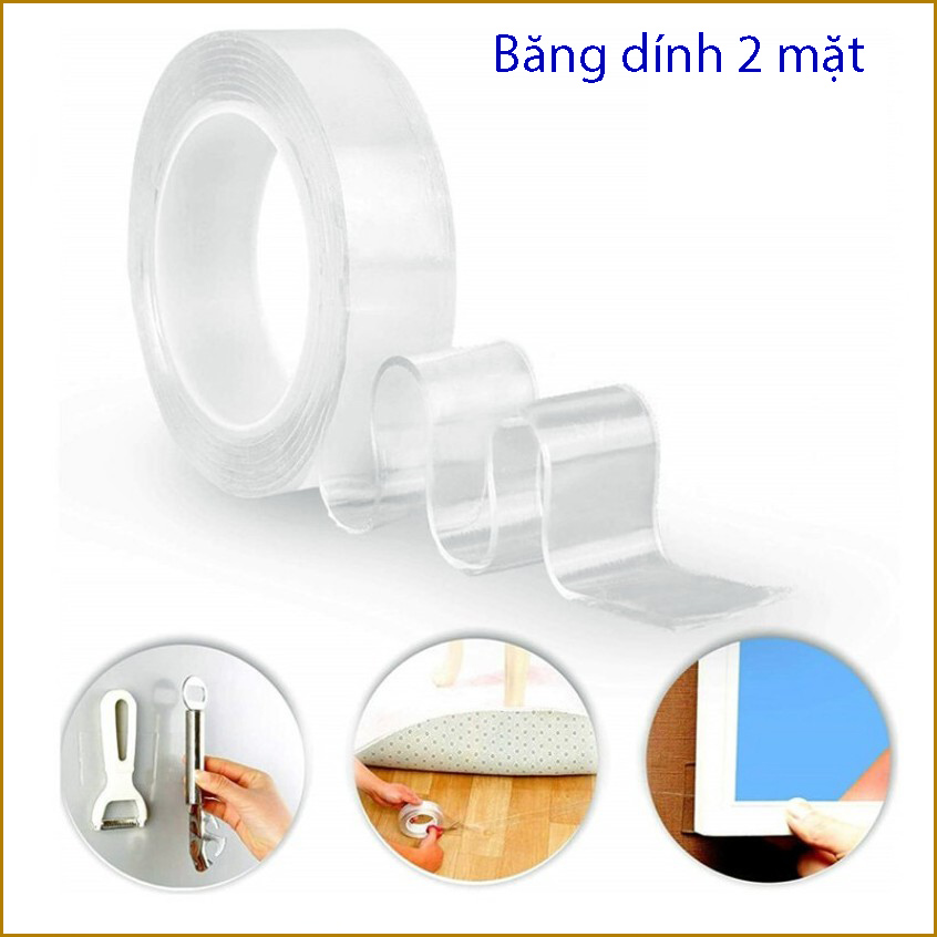 Băng dính 2 mặt trong suốt cuộn 2-3-5 mét