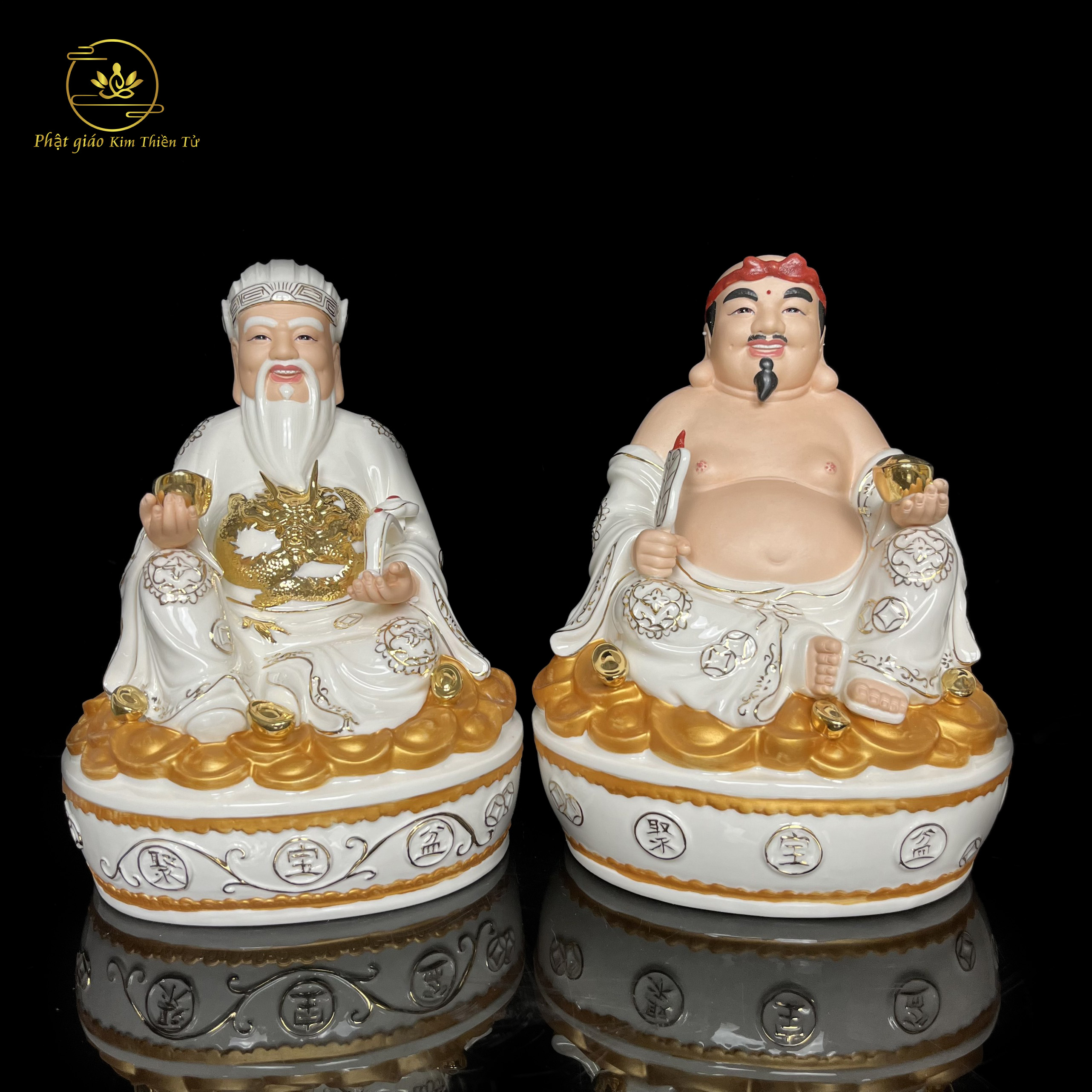 Bộ tượng thần tài thổ địa d2 bằng sứ đức hoá cao cấp - phật giáo tường thuận