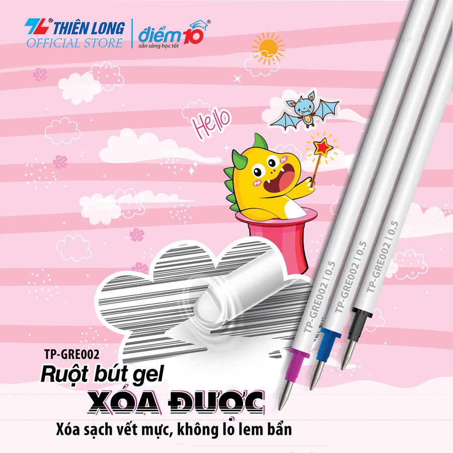 Ruột bút gel xóa được thiên long điểm 10 tp-gre002