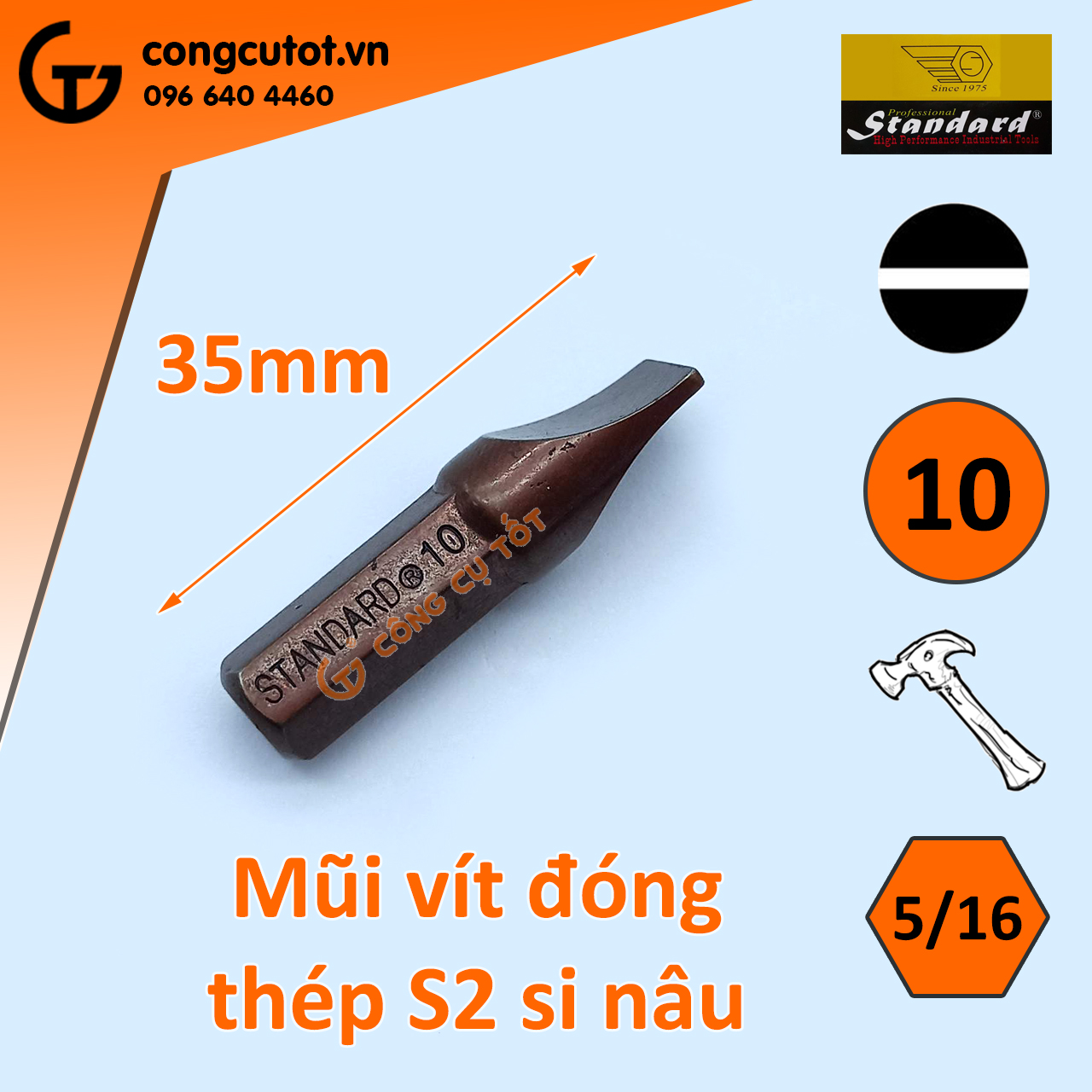 Mũi vít đóng 2 cạnh si nâu Standard Đài Loan