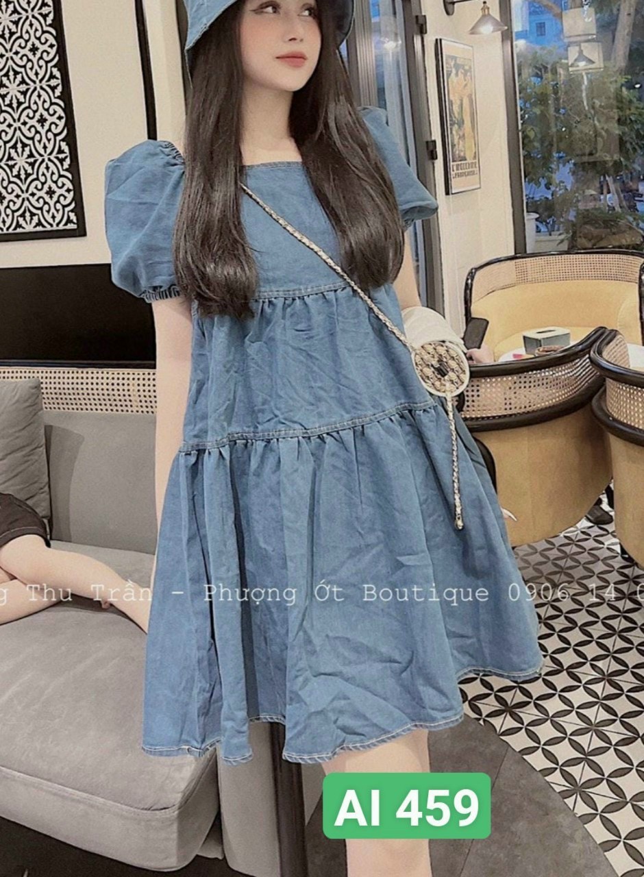 Đầm jean bò siêu hót hít tay bồng m7655