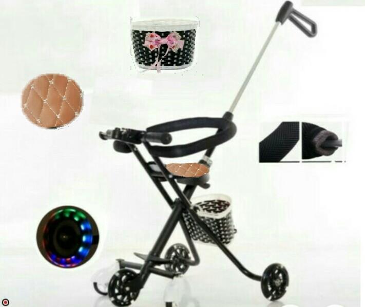 Xe đẩy đi dạo 3 bánh cho bé, ghế bọc da