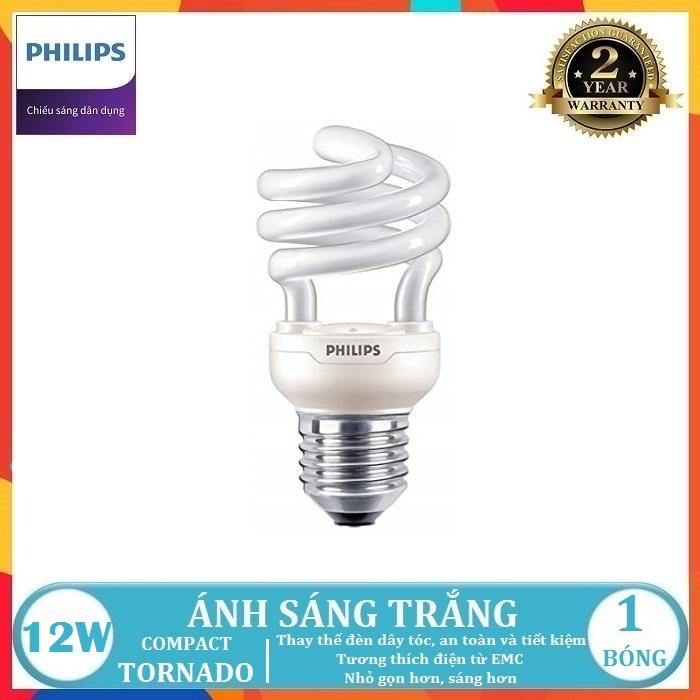 BÓNG ĐÈN HUỲNH QUANG COMPACT PHILIPS TORNADO 12W E27 DẠNG XOẮN ( TIẾT KIỆM ĐIỆN NĂNG - TĂNG CƯỜNG ĐỘ SÁNG - 2 MÀU ÁNH SÁNG LỰA CHỌN TRẮNG VÀ VÀNG )