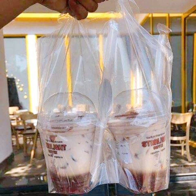 500gr túi 2 ly đựng trà sữa có vách ngăn