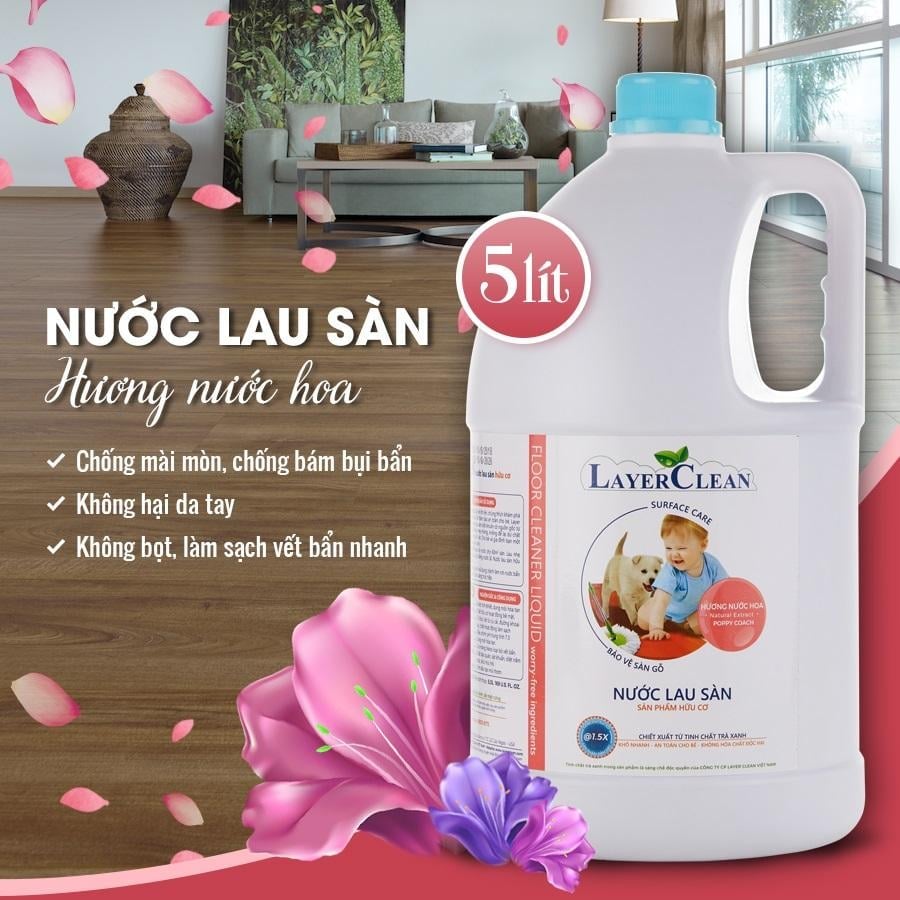Nước lau sàn hữu cơ Layer Clean hương nước hoa 5l