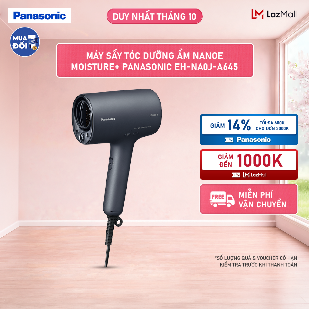 [Độc quyền Online]Máy sấy tóc dưỡng ẩm nanoe moisture+ Panasonic EH-NA0J giảm khô tóc - thẩm thấu sâu để tóc bóng mượt - Giảm tình trạng chẻ ngọn