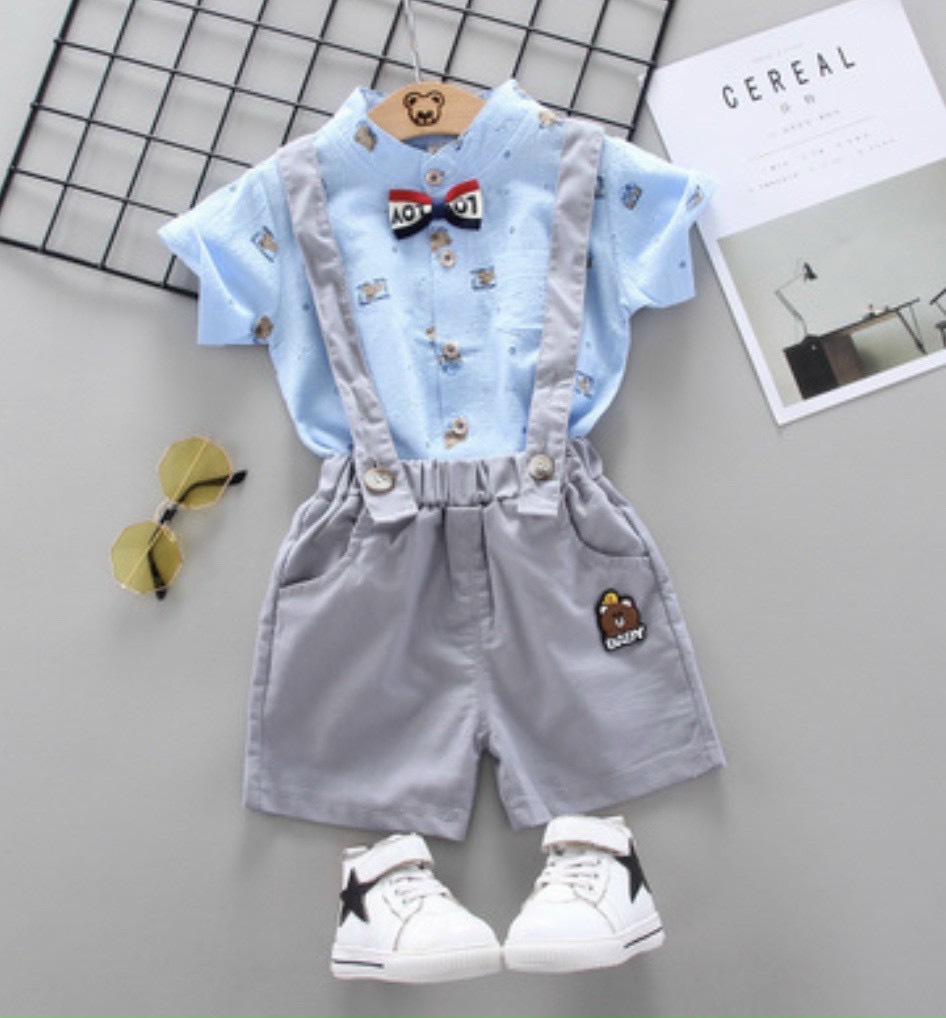 Set yếm bé trai in hình gấu dễ thương, Bộ quần áo bé trai bé gái