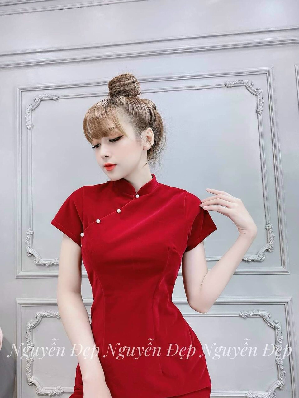 Đầm body cổ tàu đình ngọc xẻ tà fashionlyly