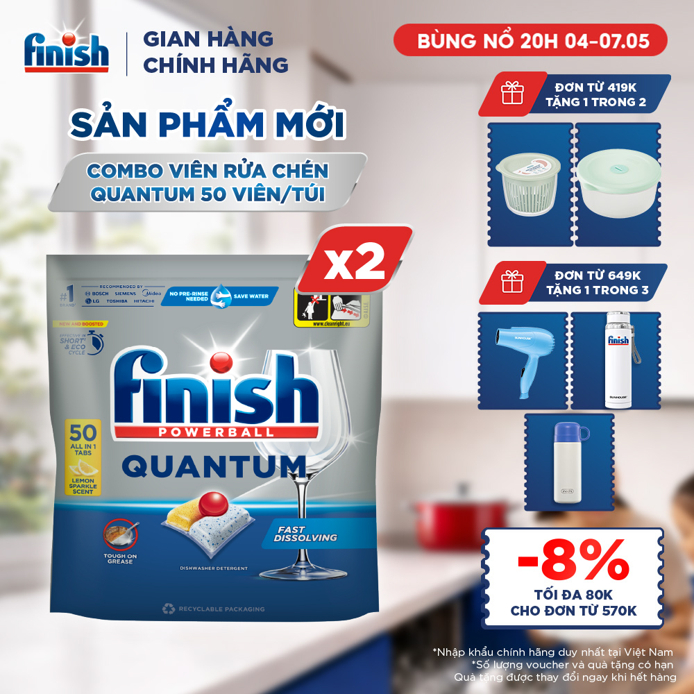 Combo 2 Viên Rửa Chén Bát Finish Powerball Quantum 50 viên