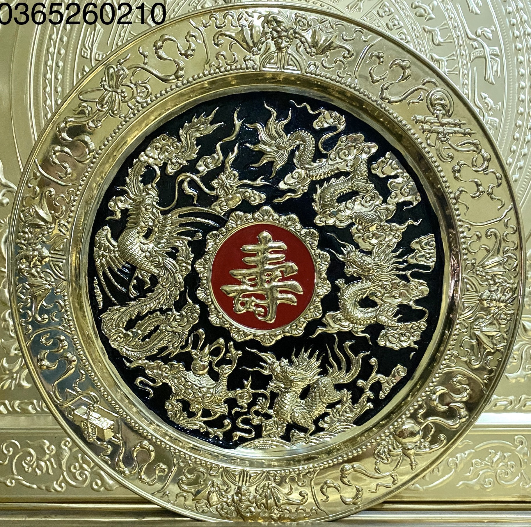 Mâm trạm tứ linh chất liệu bằng đồng kích thước 53 cm