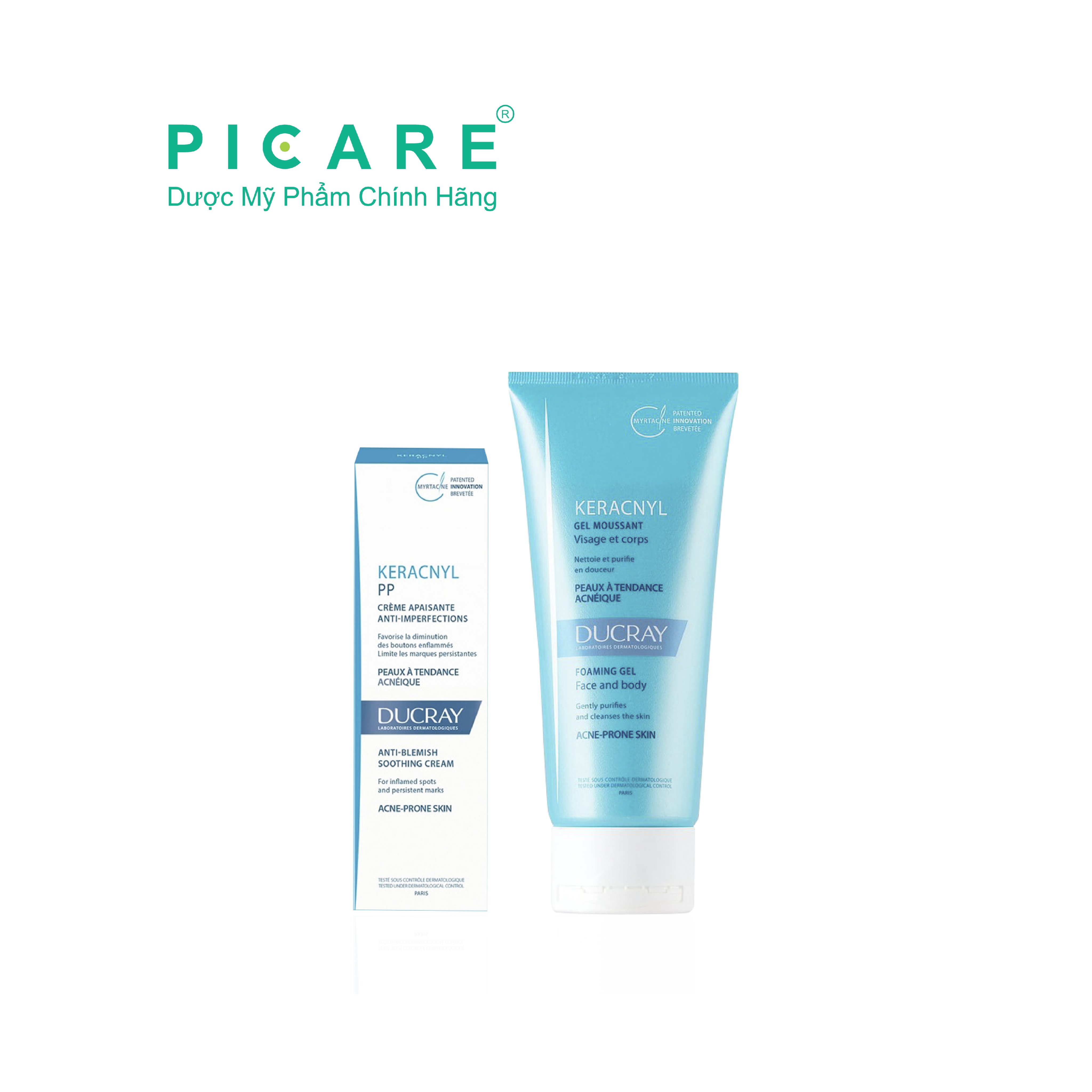 [GIẢM 20K ĐƠN 399K] Combo Ducray Kem Dưỡng Cân Bằng Dầu Giảm Viêm Mụn Keracnyl PP 30ml & Gel Rửa Mặt Cho Da Mụn Keracnyl Gel Moussant 200ml.