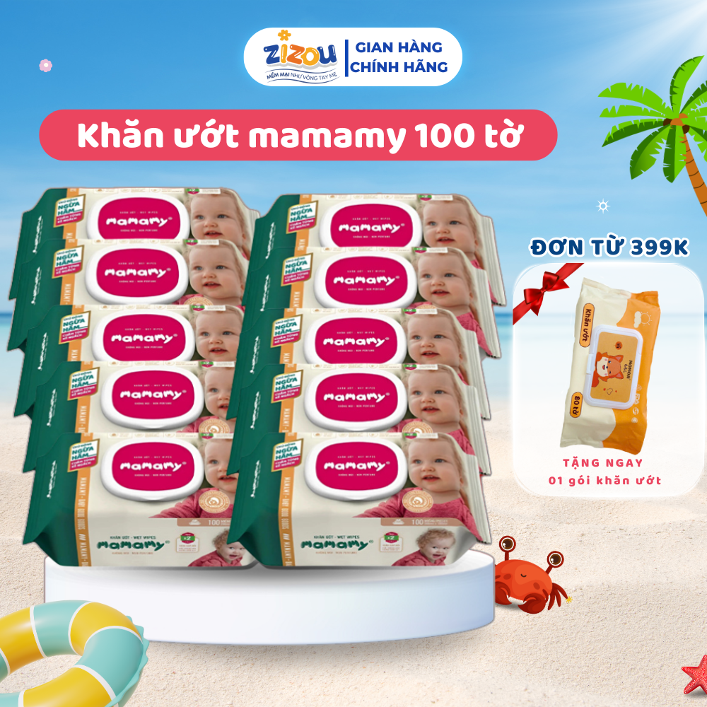  Combo 24 Khăn giấy ướt Mamamy 100 tờ Ngừa hăm Dưỡng ẩm mềm mịn da bé Gấp đôi độ dày An toàn cho bé 