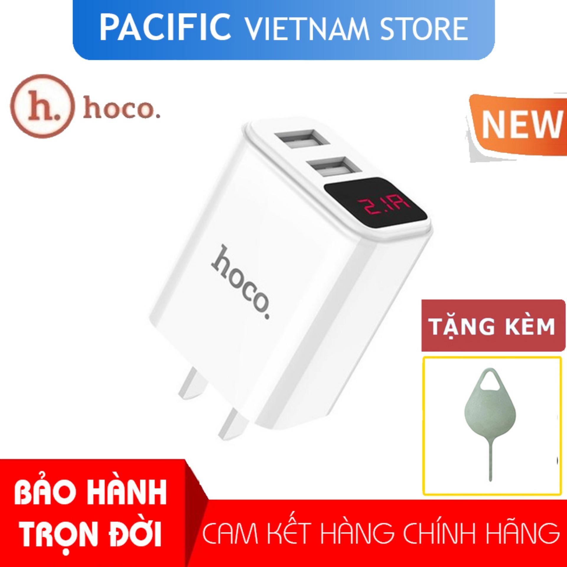 Cóc sạc hoco c63 us 2 cổng usb 2.1a màn hình led - tặng que chọc sim pacific