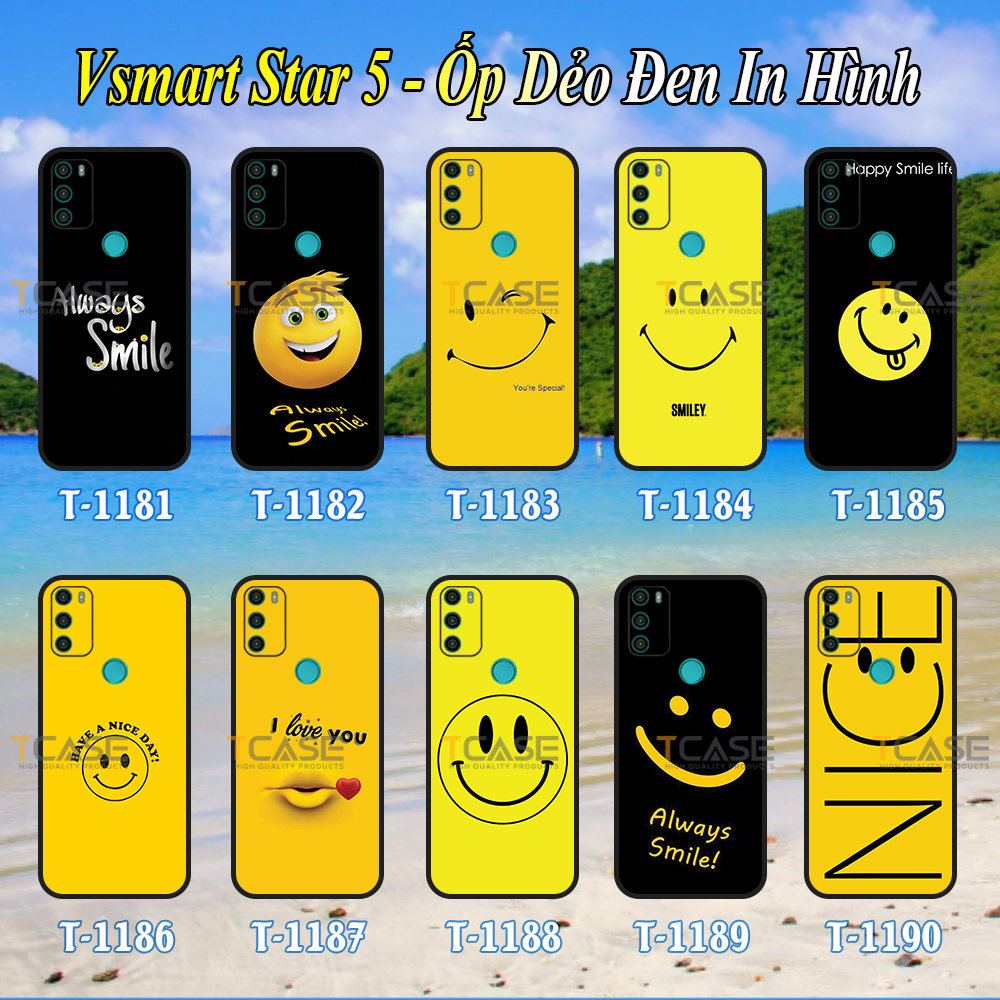 Ốp lưng Vsmart Star 5 - Ốp dẻo đen in hình Mặt cười Smile