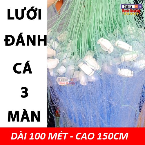Lưới giăng Bắt Cá 3 màn Thái Lan, Loại tốt, cao 1m5, dài 100m.