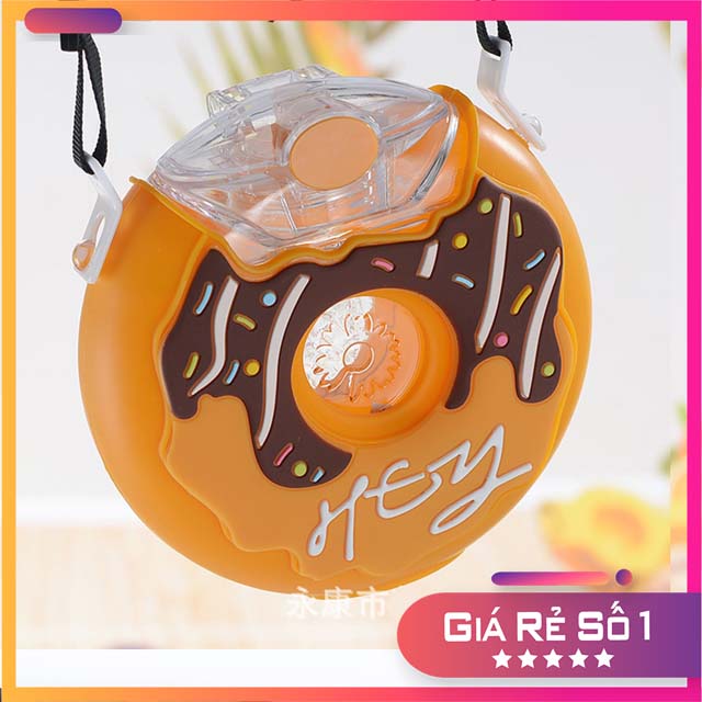 [HCM]Bình uống nước LK2001.A hình bánh donut cho bé 380ml colorfull (nhiều màu) - kèm ống hútdây đeo cổ