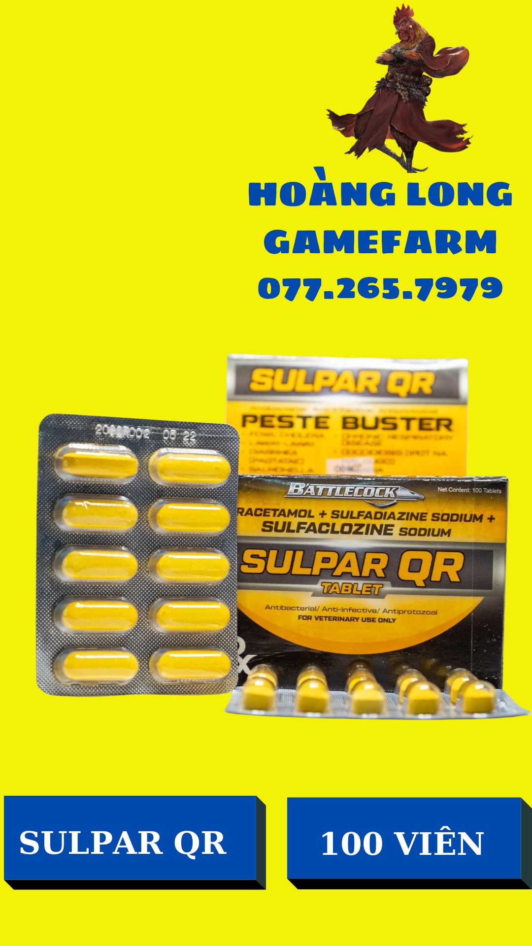 SULPAR QR hộp 100 viên - Chuyên tri các bệnh đường ruột , phân xanh trắng cho gà