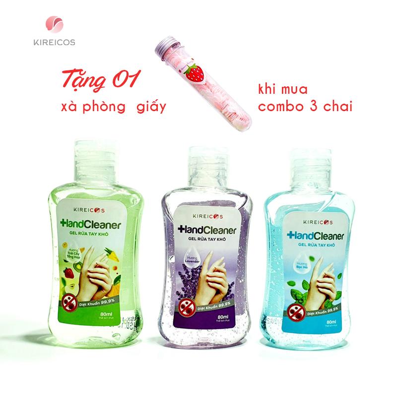 [HCM]Combo 3 Chai Gel Rửa Tay Khô KIREICOS 80ML Tặng 1 Xà Phòng Giấy Dễ Thương - kireicos