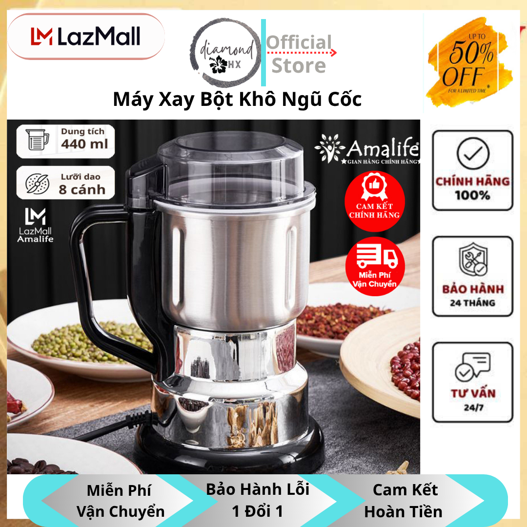Máy xay bột khô ngũ cốc giúp nghiền mịn gạo, đậu, tiêu, hạt khô... nhanh chóng và tiện lợi. Thiết kế nhỏ gọn, dễ sử dụng, phù hợp cho gia đình-DiamondHX officiaI Mall