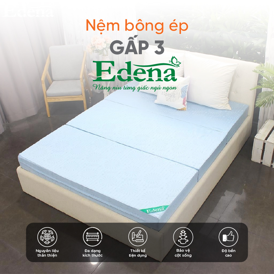 Nệm bông ép gấp 3 Edena - Màu ngẫu nhiên.-Bảo hành 5 năm.