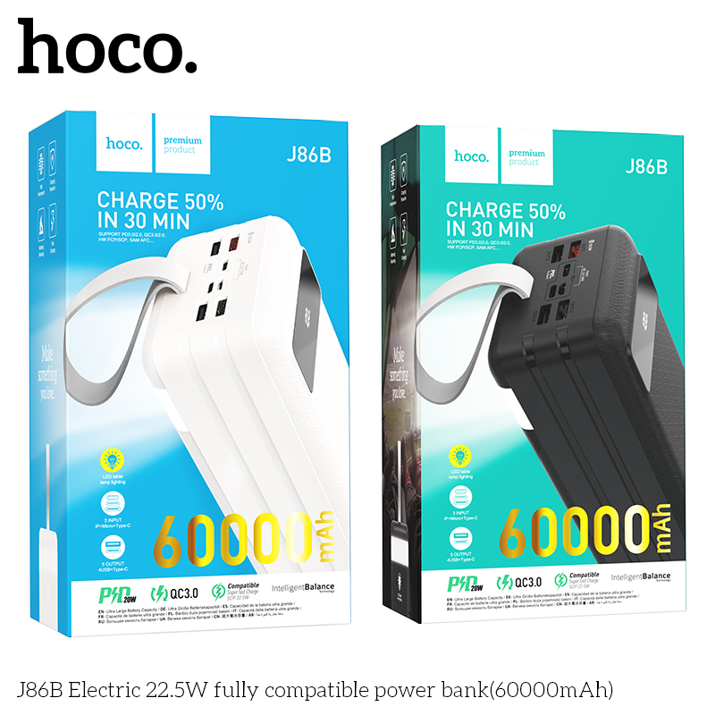 Sạc dự phòng 30000mah chính hãng hoco j65 4 cổng sạc